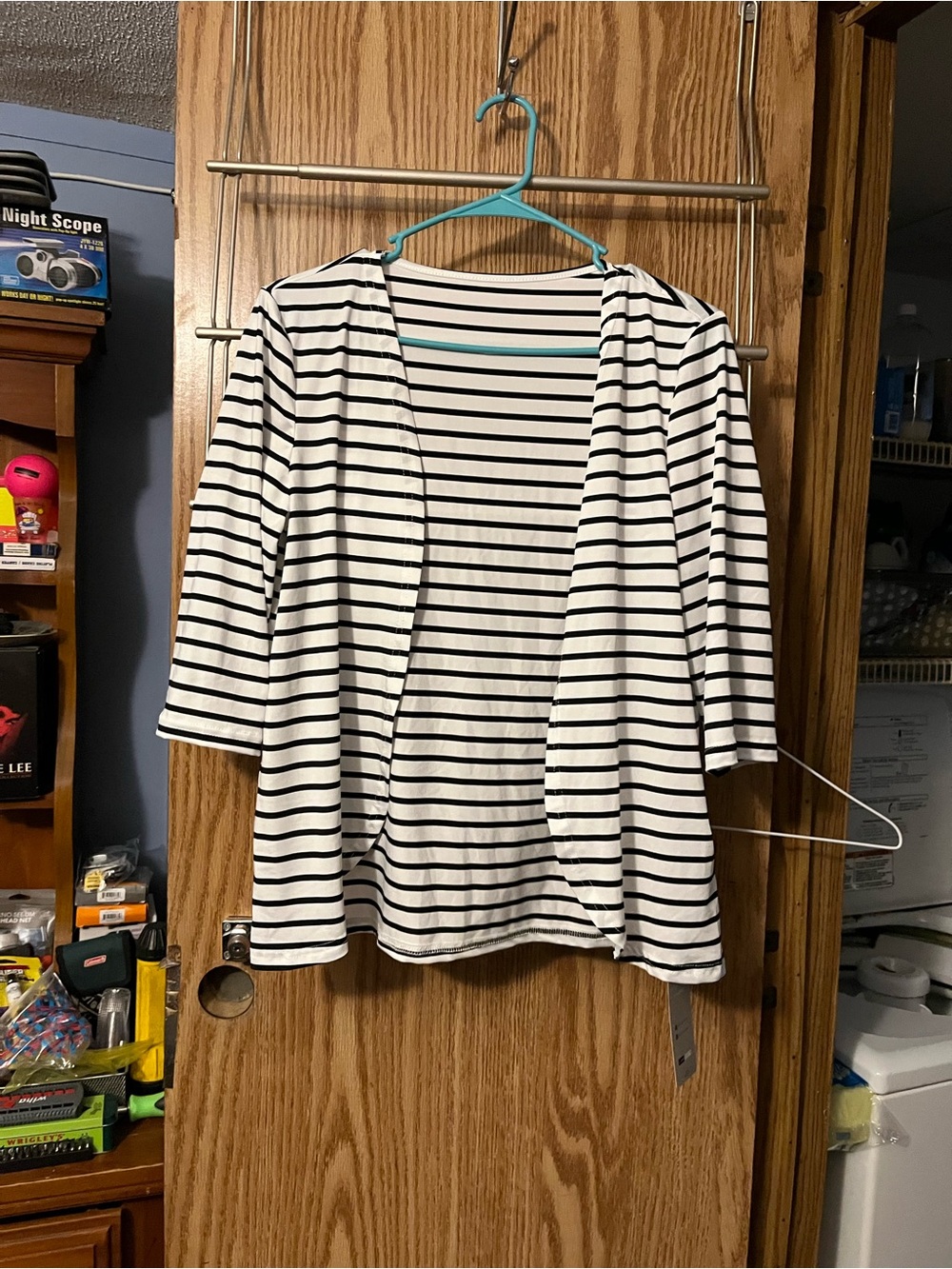 Women’s Open-Front Striped Cardigan in Black & White